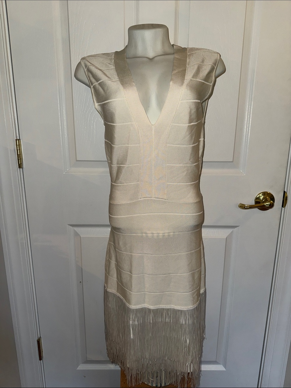 VENUS Cream Fringe Midi Dress Flapper Style Bodycon